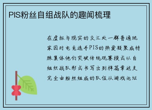 PIS粉丝自组战队的趣闻梳理