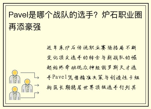Pavel是哪个战队的选手？炉石职业圈再添豪强